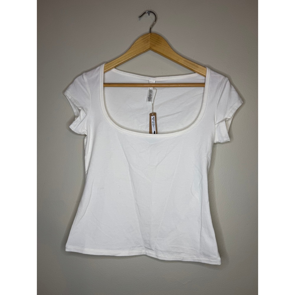 SKIMS Cotton Jersey Scoop Neck Short Sleeve Tee Marble White SS-STT-8025W Medium